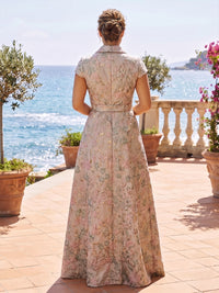 Plus Size Jacquard A-Line/Princess V-Neck Floor-Length Mother of the Bride & Groom Dresses with Belt