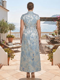 Plus Size Jacquard Sheath/Column V-Neck Tea-Length Mother of the Bride & Groom Dresses with Belt