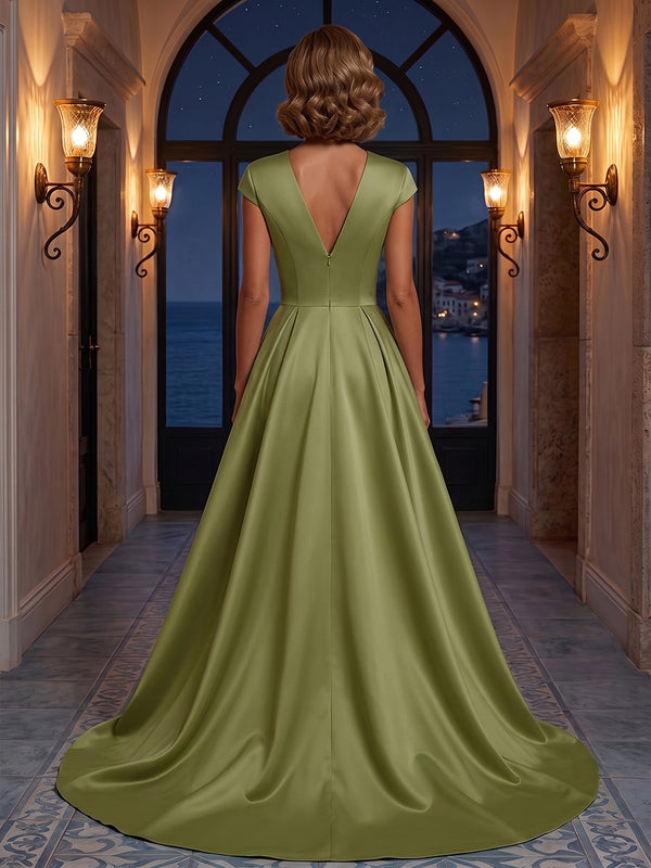 Sequin Floral Sheath/Column V-Neck Maxi Mother of the Bride & Groom Dresses with Satin Sweep Train