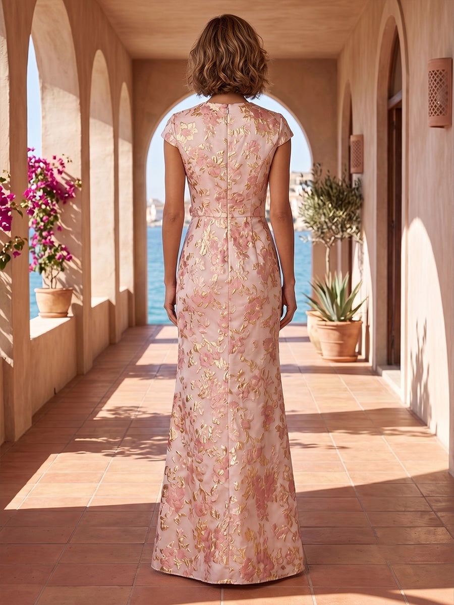 Jacquard Sheath/Column V-Neck Maxi Mother of the Bride & Groom Dresses with Ruffles & Slit