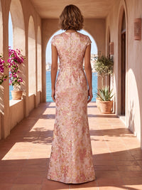 Jacquard Sheath/Column V-Neck Maxi Mother of the Bride & Groom Dresses with Ruffles & Slit