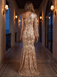 Sequin Floral Mermaid/Trumpet One Shoulder Floor-Length Mother of the Bride & Groom Dresses with Pleats