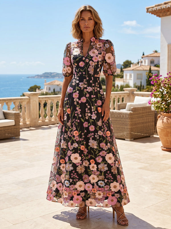 Floral Embroidery A-Line/Princess V-Neck Floor-Length Mother of the Bride & Groom Dresses for Women