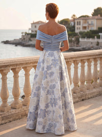 Jacquard A-Line/Princess Off Shoulder Floor-Length Mother of the Bride & Groom Dresses with Ruched Waist & Slit