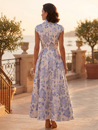 Jacquard A-Line/Princess V-Neck Tea-Length Mother of the Bride & Groom Dresses with Ruched Waist & Pockets