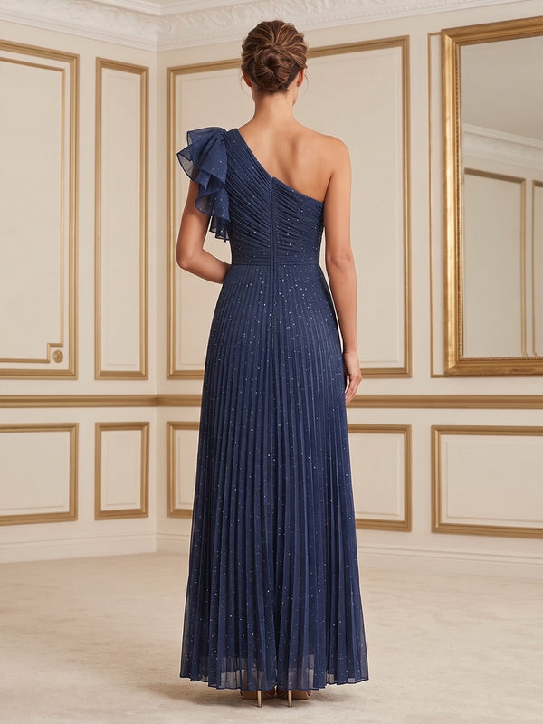 Chiffon A-Line/Princess One Shoulder Floor-Length Mother of the Bride & Groom Dresses with Pleats
