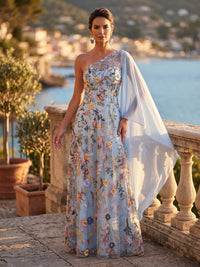 Floral Embroidery A-Line/Princess One Shoulder Floor-Length Mother of the Bride & Groom Dresses for Women