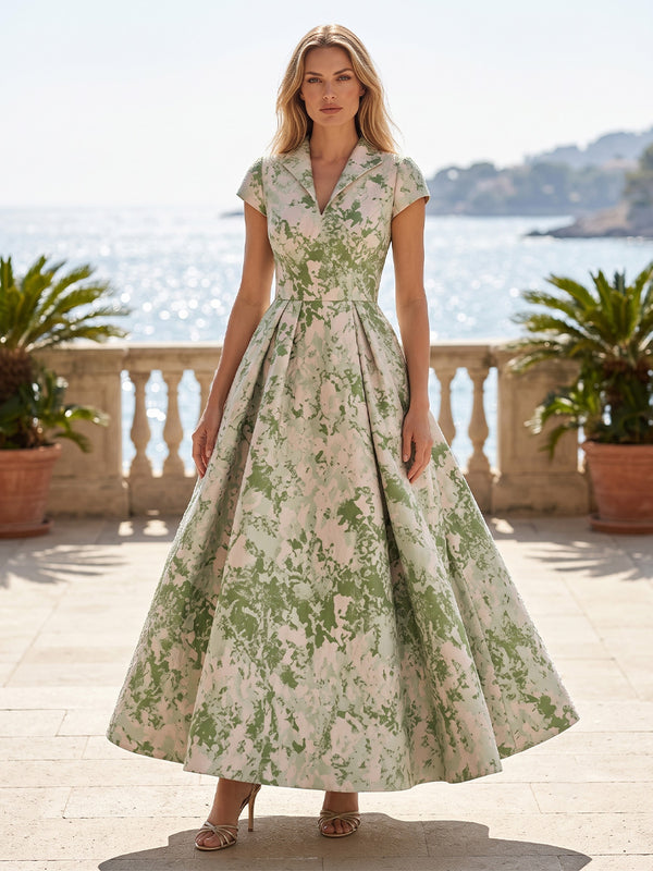Jacquard A-Line/Princess V-Neck Maxi Mother of the Bride & Groom Dresses with Pleats