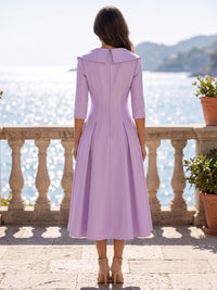 Satin A-Line/Princess V-Neck Tea-Length Mother of the Bride & Groom Dresses with Pleats