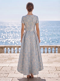 Jacquard A-Line/Princess Scoop Neck High-Low Mother of the Bride & Groom Dresses with Pleats