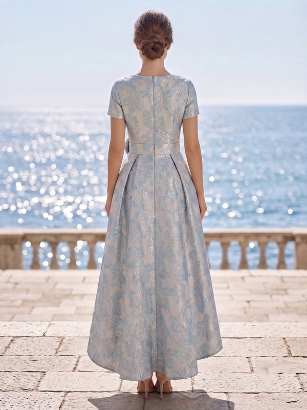 Jacquard A-Line/Princess Scoop Neck High-Low Mother of the Bride & Groom Dresses with Pleats