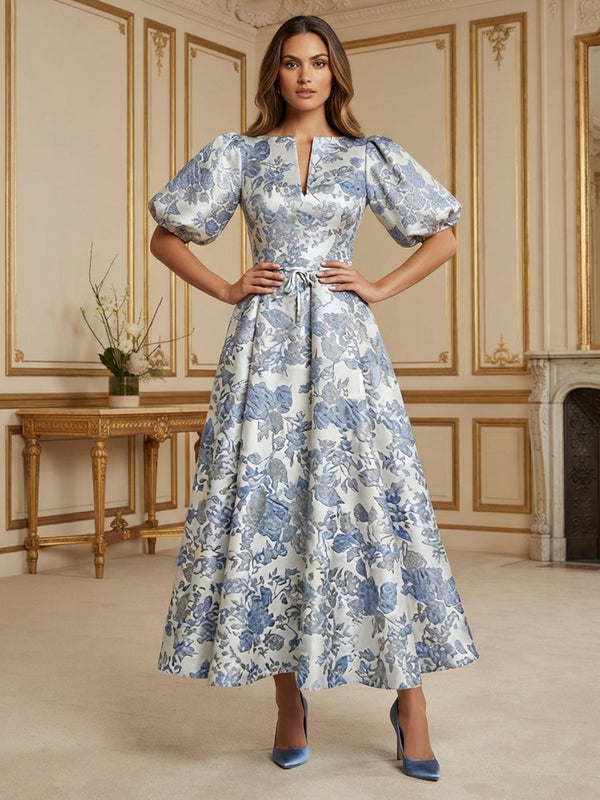 Jacquard A-Line/Princess V-Neck Tea-Length Mother of the Bride & Groom Dresses for Women
