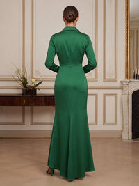 Satin Mermaid/Trumpet V-Neck High-Low Mother of the Bride & Groom Dresses with Ruffles & Slit