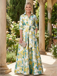 Jacquard A-Line/Princess V-Neck Maxi Mother of the Bride & Groom Dresses with Belt & Pockets
