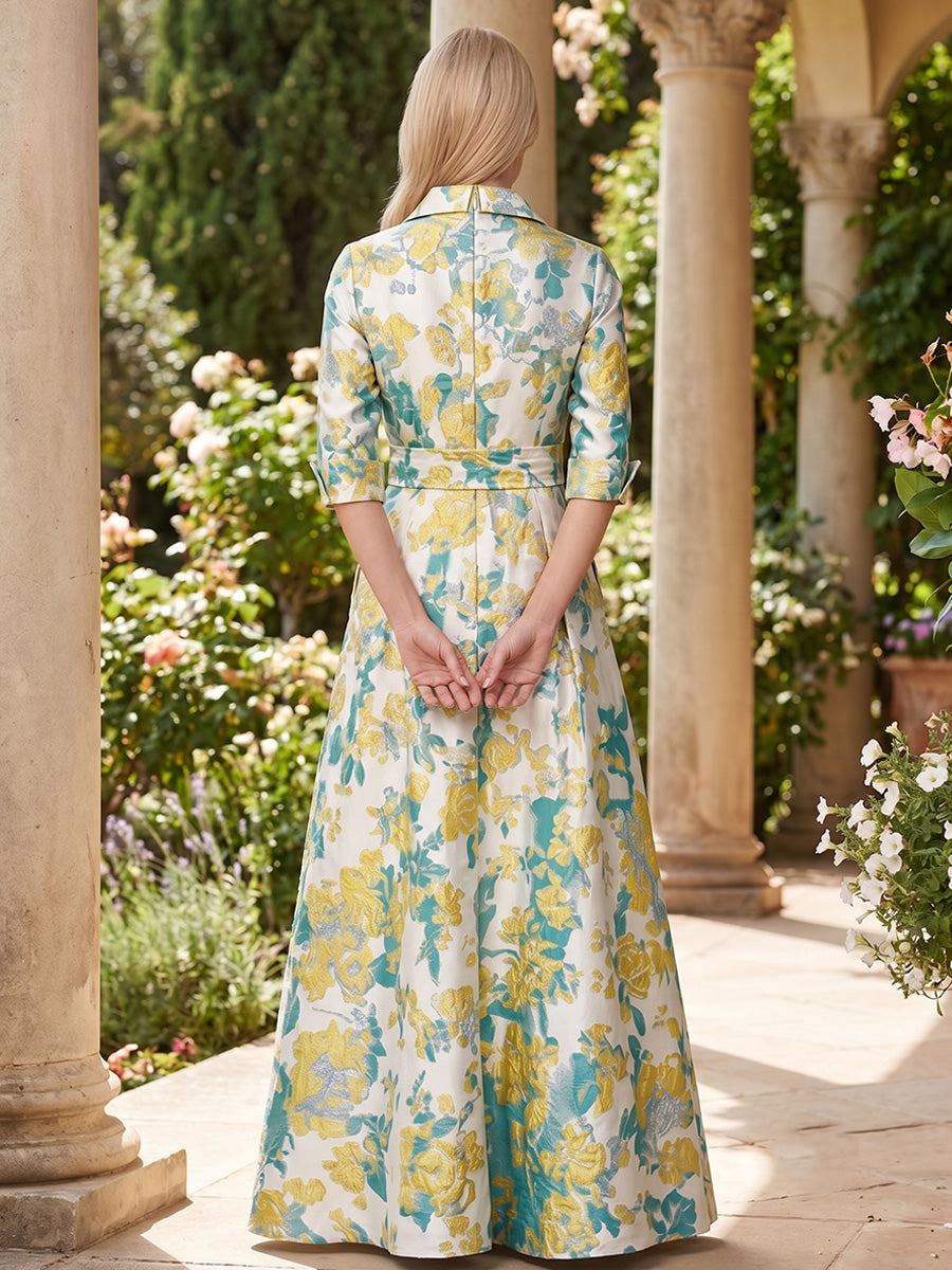 Jacquard A-Line/Princess V-Neck Maxi Mother of the Bride & Groom Dresses with Belt & Pockets