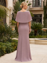 Satin Sheath/Column Scoop Neck Floor-Length Mother of the Bride & Groom Dresses with Lace Embroidery Bodice & Ruched Waist