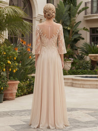 Chiffon A-Line/Princess Scoop Neck Floor-Length Mother of the Bride & Groom Dresses with Lace Bodice & Pleats
