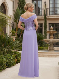 Chiffon A-Line/Princess Off Shoulder Floor-Length Mother of the Bride & Groom Dresses with Lace Sequin & Pleats