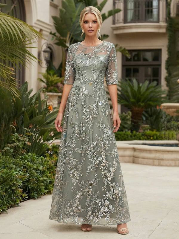 Sequin Floral A-Line/Princess Scoop Neck Floor-Length Mother of the Bride & Groom Dresses for Women