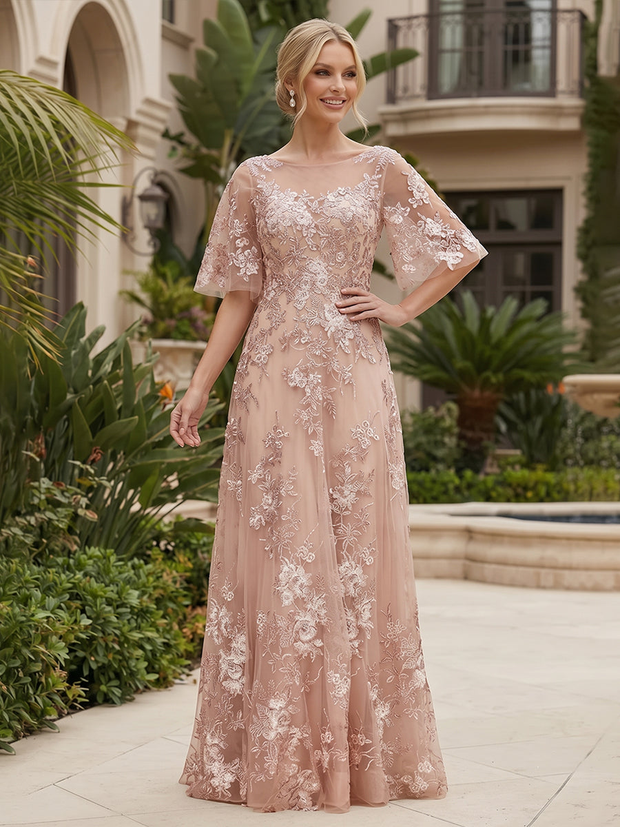 Floral Embroidery A-Line/Princess Scoop Neck Floor-Length Mother of the Bride & Groom Dresses for Women