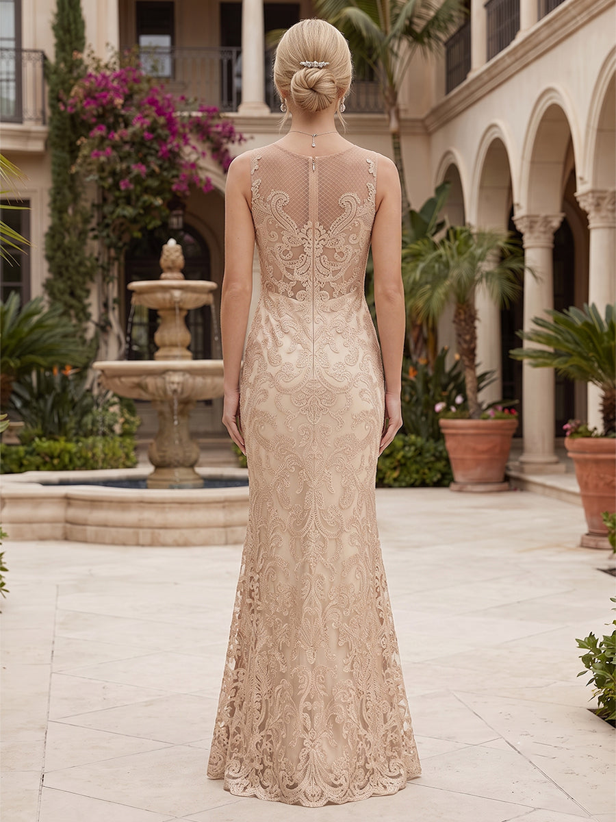 Lace Embroidery Sheath/Column Scoop Neck Floor-Length Mother of the Bride & Groom Dresses with Chiffon Cape