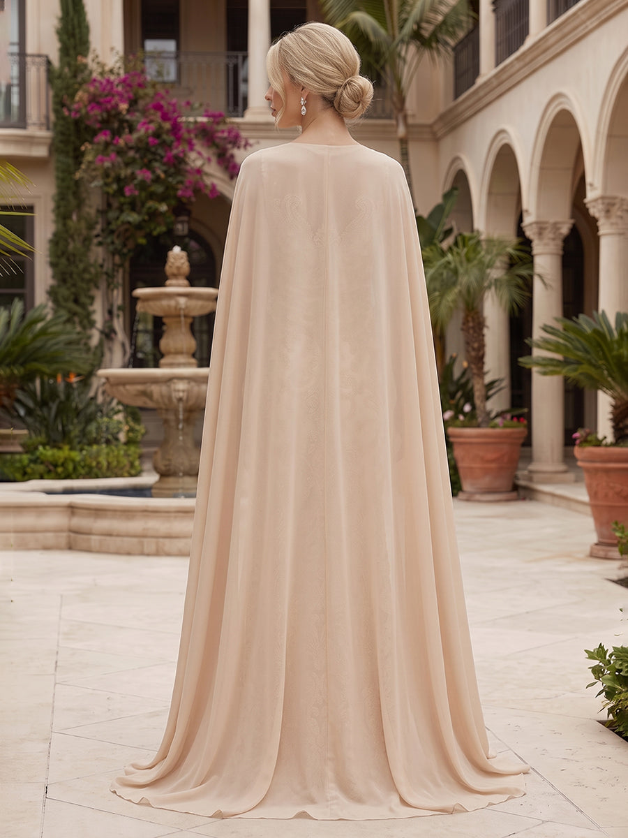 Lace Embroidery Sheath/Column Scoop Neck Floor-Length Mother of the Bride & Groom Dresses with Chiffon Cape