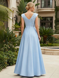 Satin A-Line/Princess V-Neck Floor-Length Mother of the Bride & Groom Dresses with Lace Bodice