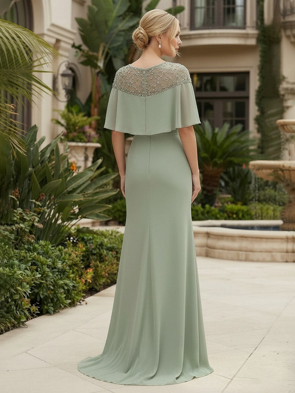 Chiffon Sheath/Column Scoop Neck Floor-Length Mother of the Bride & Groom Dresses with Ruched Waist