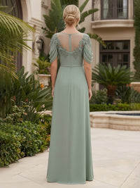 Chiffon A-Line/Princess Scoop Neck Floor-Length Mother of the Bride & Groom Dresses with Ruched Waist