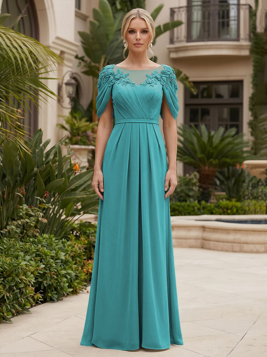 Chiffon A-Line/Princess Scoop Neck Floor-Length Mother of the Bride & Groom Dresses with Ruched Waist