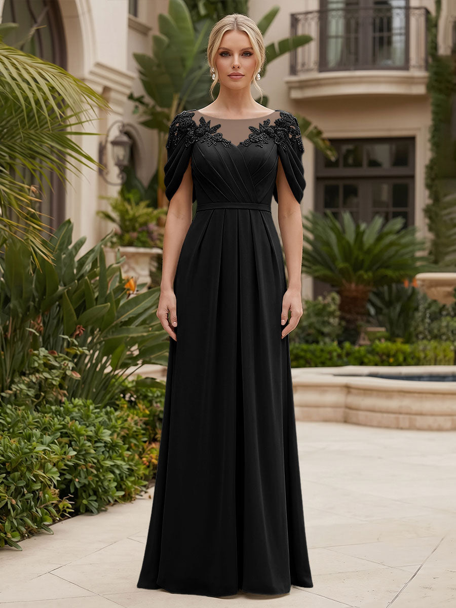 Chiffon A-Line/Princess Scoop Neck Floor-Length Mother of the Bride & Groom Dresses with Ruched Waist