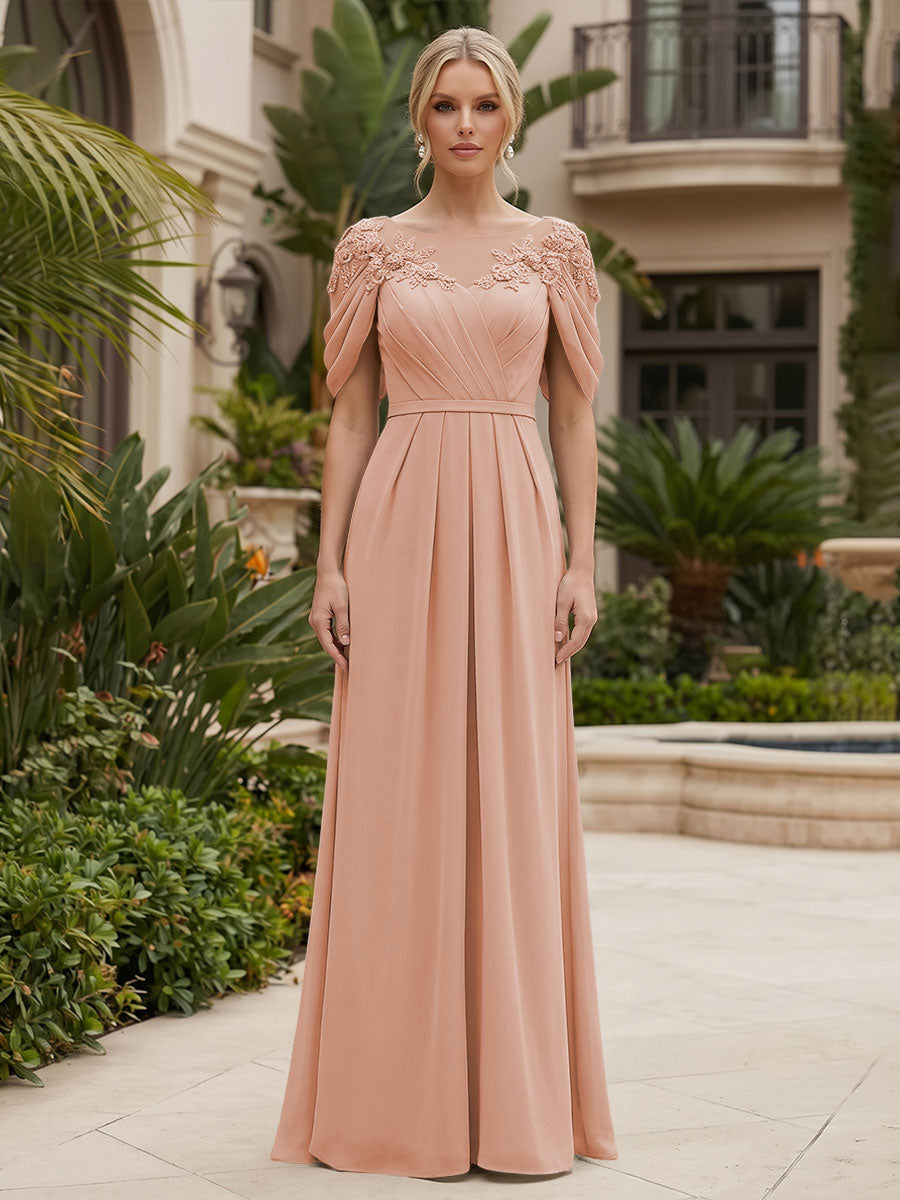 Chiffon A-Line/Princess Scoop Neck Floor-Length Mother of the Bride & Groom Dresses with Ruched Waist