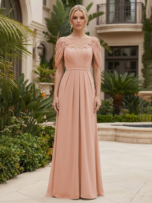 Chiffon A-Line/Princess Scoop Neck Floor-Length Mother of the Bride & Groom Dresses with Ruched Waist