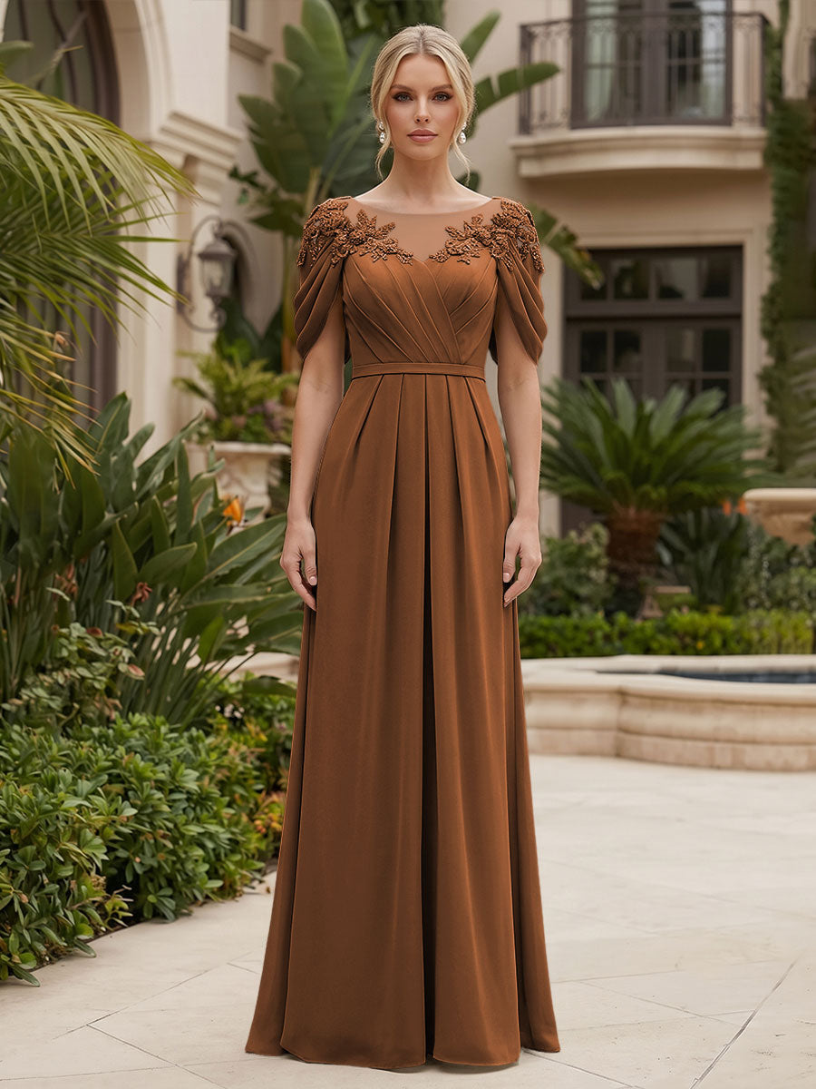 Chiffon A-Line/Princess Scoop Neck Floor-Length Mother of the Bride & Groom Dresses with Ruched Waist