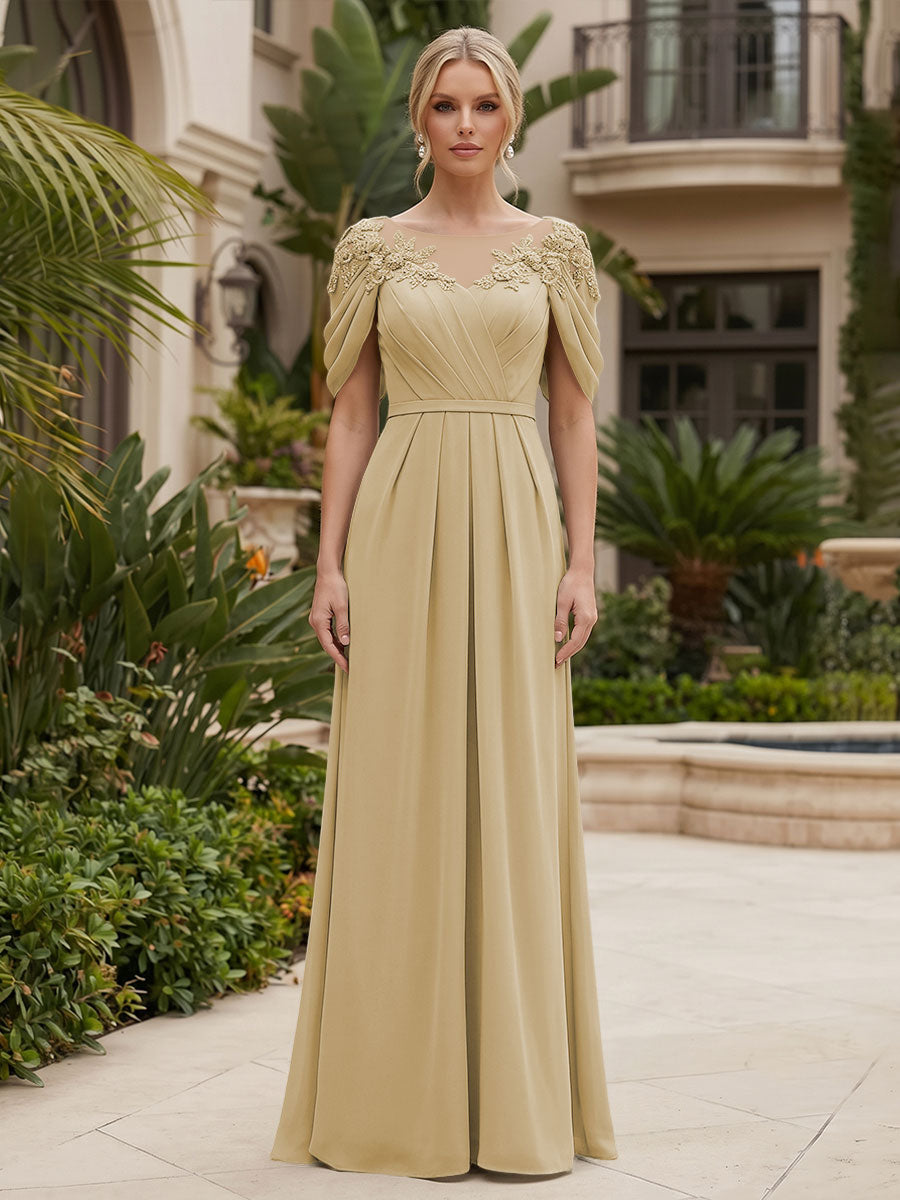 Chiffon A-Line/Princess Scoop Neck Floor-Length Mother of the Bride & Groom Dresses with Ruched Waist