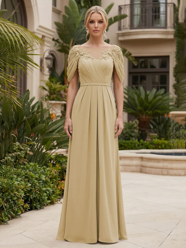 Chiffon A-Line/Princess Scoop Neck Floor-Length Mother of the Bride & Groom Dresses with Ruched Waist