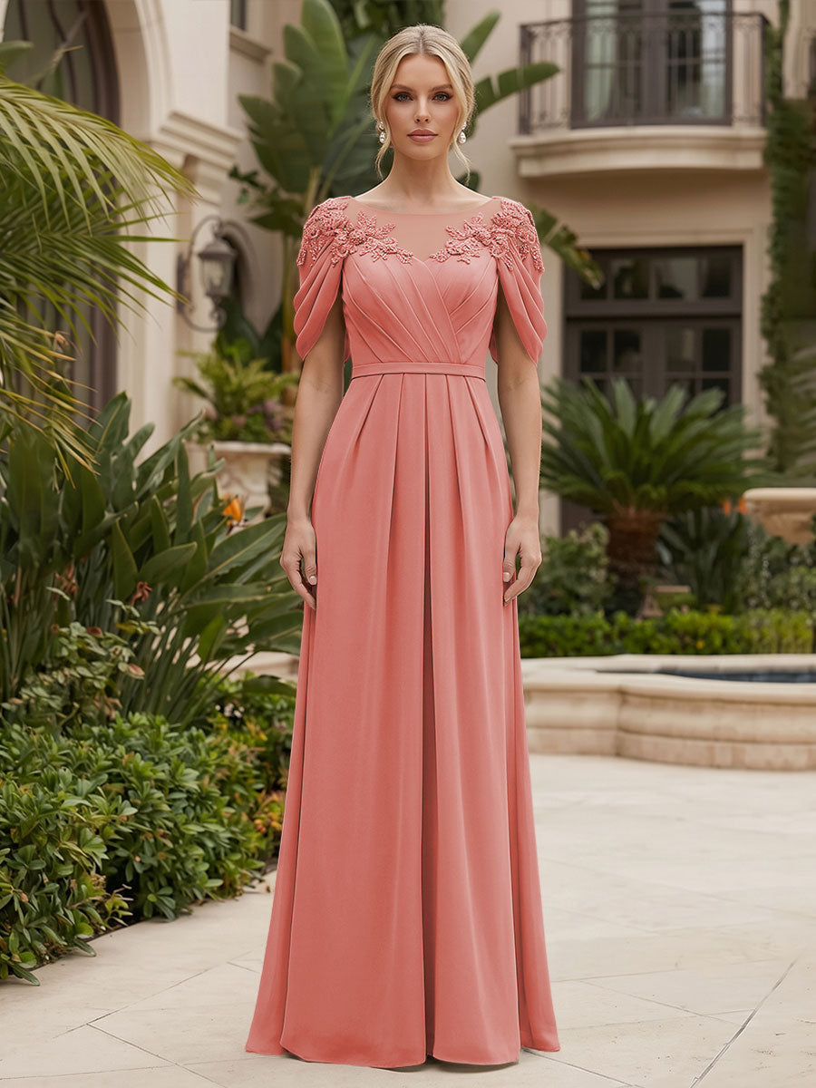 Chiffon A-Line/Princess Scoop Neck Floor-Length Mother of the Bride & Groom Dresses with Ruched Waist