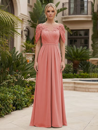 Chiffon A-Line/Princess Scoop Neck Floor-Length Mother of the Bride & Groom Dresses with Ruched Waist