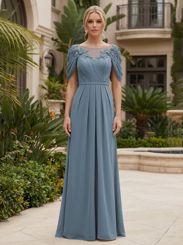 Chiffon A-Line/Princess Scoop Neck Floor-Length Mother of the Bride & Groom Dresses with Ruched Waist
