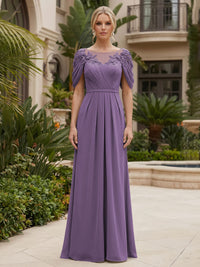 Chiffon A-Line/Princess Scoop Neck Floor-Length Mother of the Bride & Groom Dresses with Ruched Waist