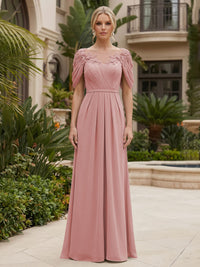 Chiffon A-Line/Princess Scoop Neck Floor-Length Mother of the Bride & Groom Dresses with Ruched Waist