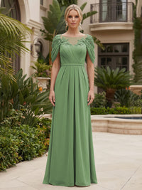 Chiffon A-Line/Princess Scoop Neck Floor-Length Mother of the Bride & Groom Dresses with Ruched Waist