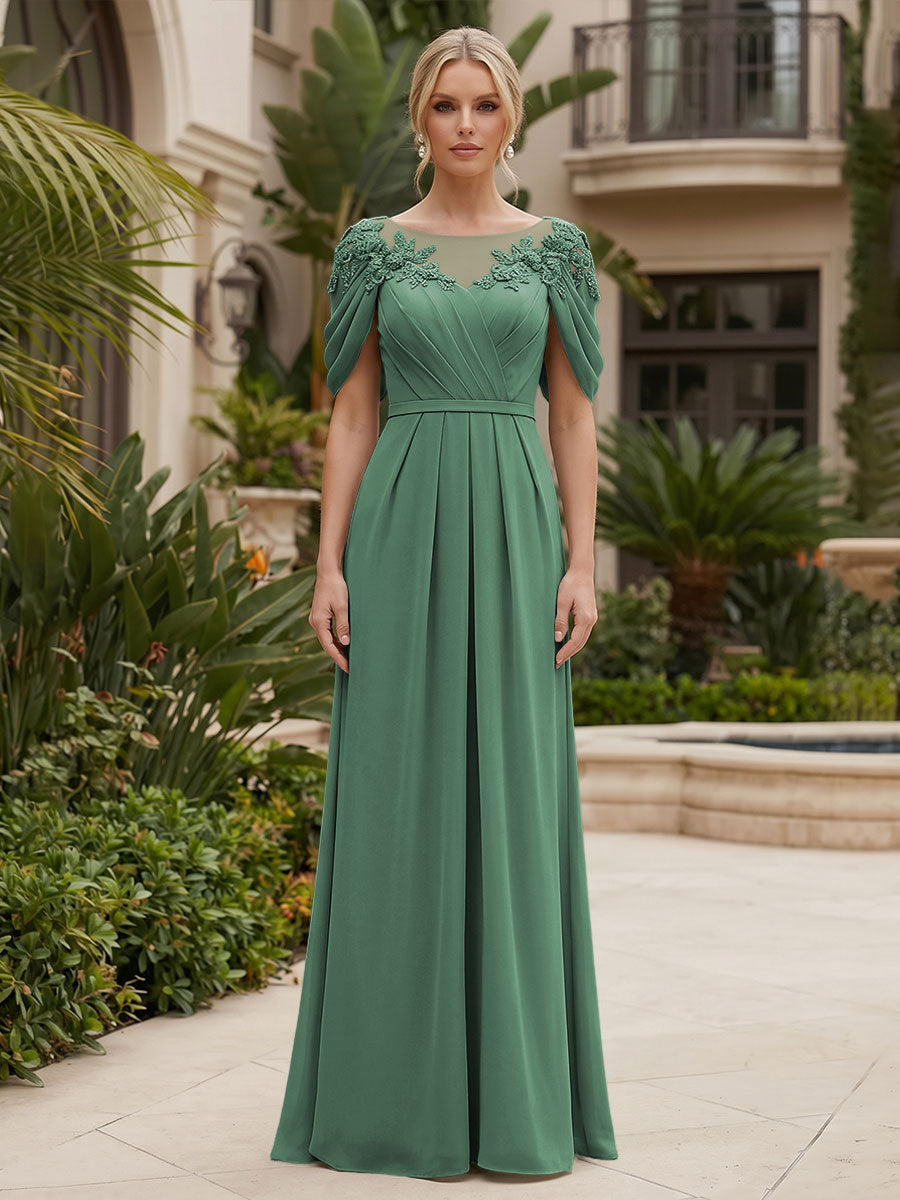 Chiffon A-Line/Princess Scoop Neck Floor-Length Mother of the Bride & Groom Dresses with Ruched Waist
