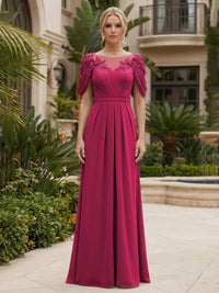 Chiffon A-Line/Princess Scoop Neck Floor-Length Mother of the Bride & Groom Dresses with Ruched Waist