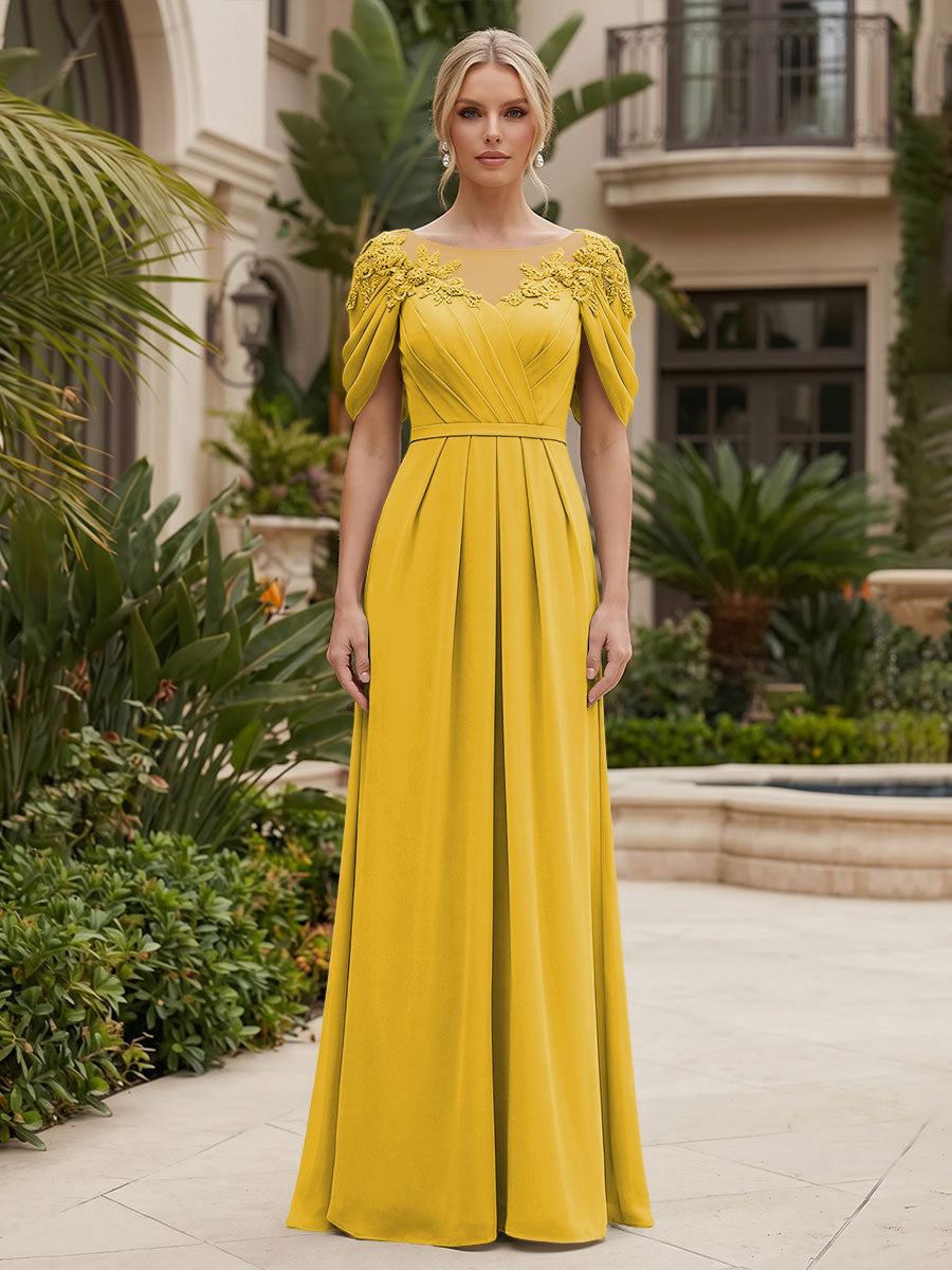 Chiffon A-Line/Princess Scoop Neck Floor-Length Mother of the Bride & Groom Dresses with Ruched Waist