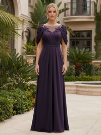 Chiffon A-Line/Princess Scoop Neck Floor-Length Mother of the Bride & Groom Dresses with Ruched Waist