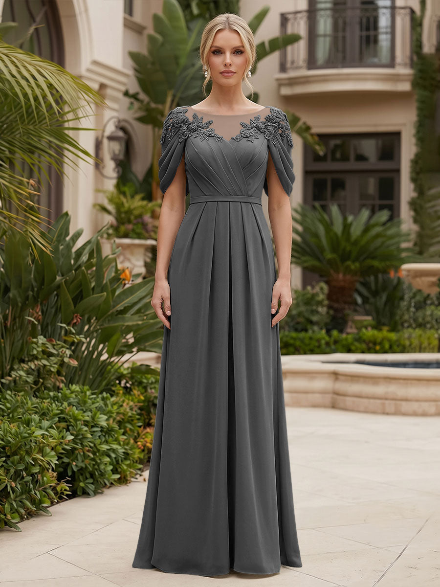 Chiffon A-Line/Princess Scoop Neck Floor-Length Mother of the Bride & Groom Dresses with Ruched Waist