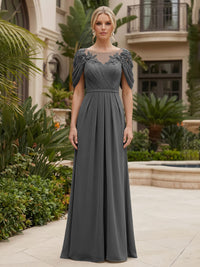 Chiffon A-Line/Princess Scoop Neck Floor-Length Mother of the Bride & Groom Dresses with Ruched Waist