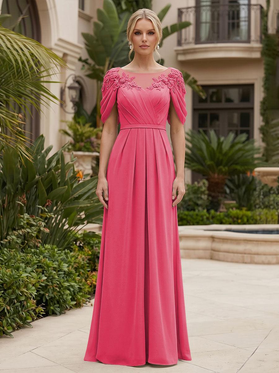 Chiffon A-Line/Princess Scoop Neck Floor-Length Mother of the Bride & Groom Dresses with Ruched Waist