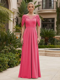 Chiffon A-Line/Princess Scoop Neck Floor-Length Mother of the Bride & Groom Dresses with Ruched Waist